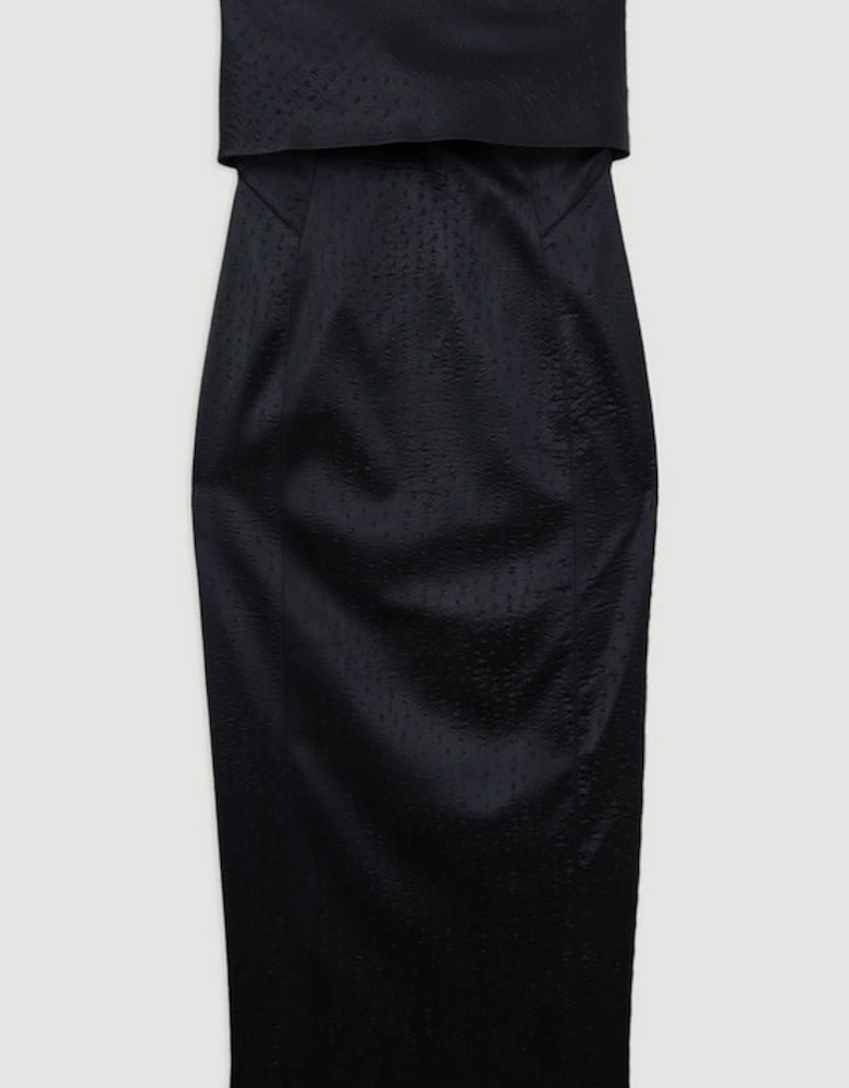 Italian Structured Textured Satin Bandeau Tailored Midi Dress