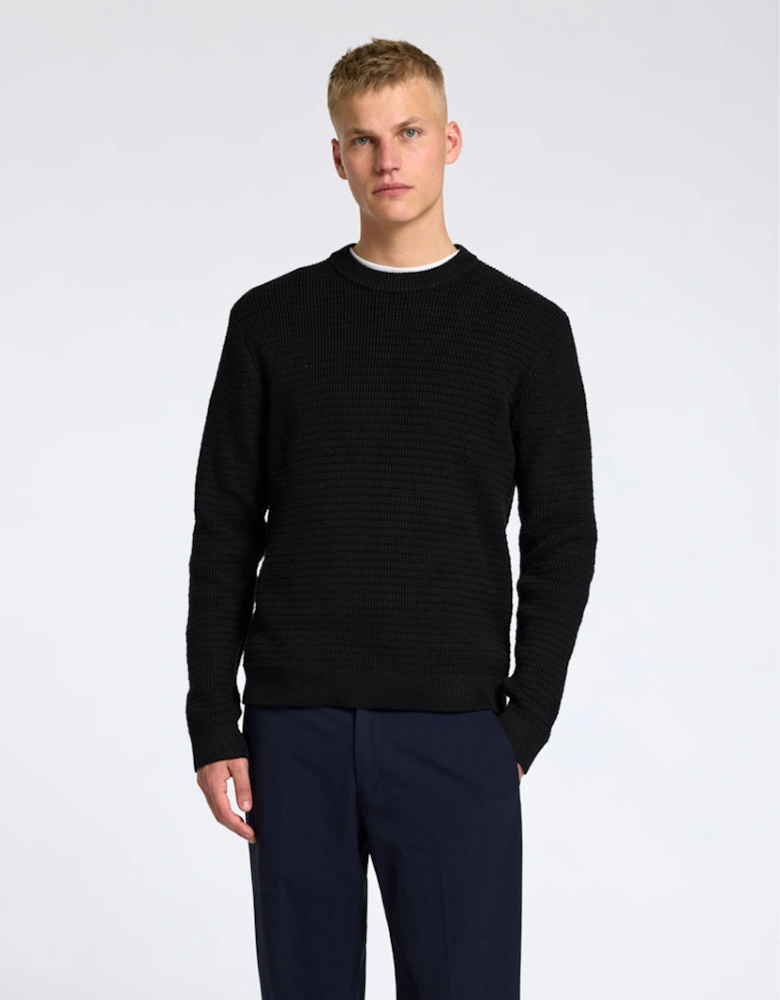 Homme Theo Long Sleeve Knit Structure Crew Neck Black