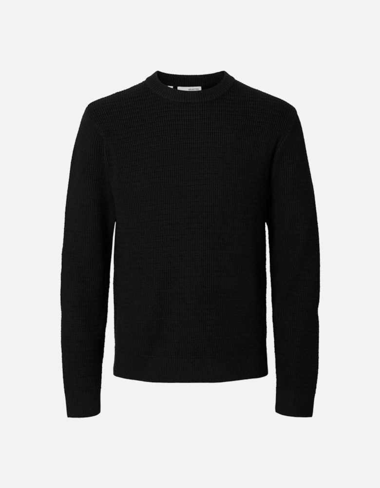 Homme Theo Long Sleeve Knit Structure Crew Neck Black