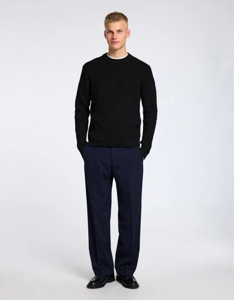 Homme Theo Long Sleeve Knit Structure Crew Neck Black