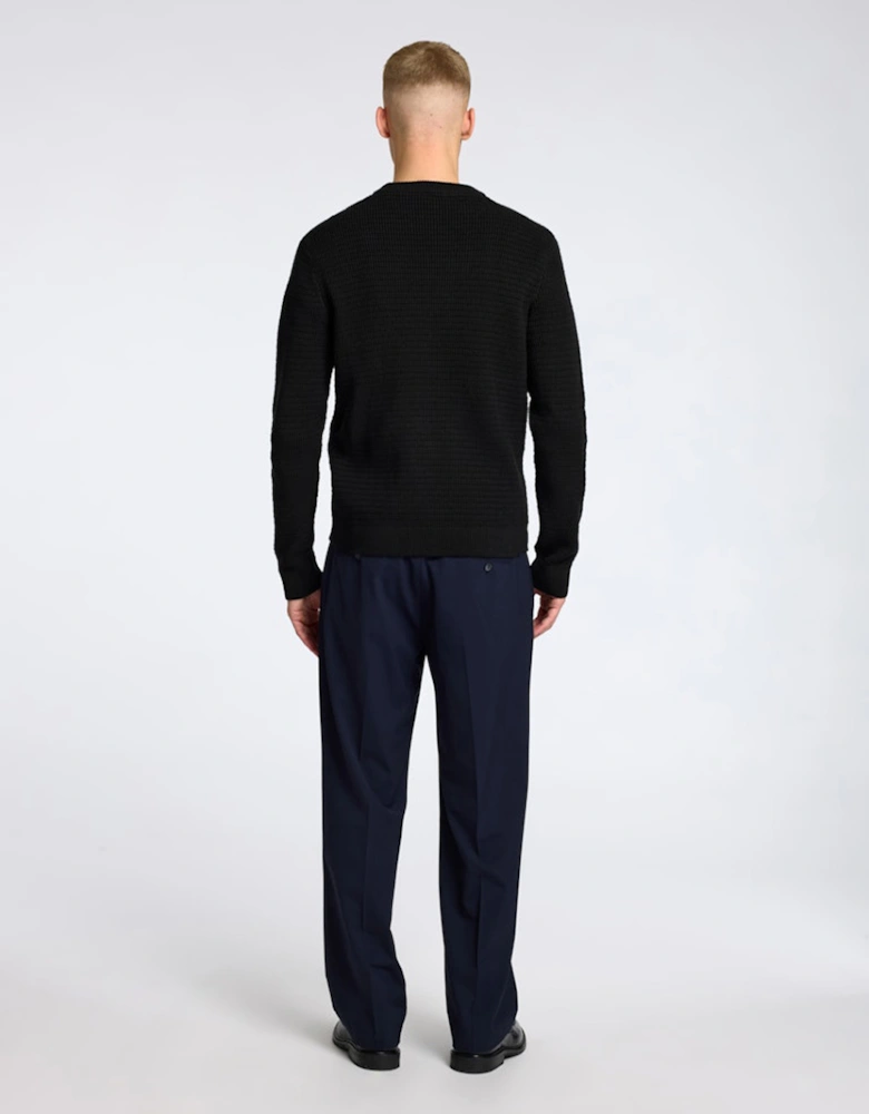 Homme Theo Long Sleeve Knit Structure Crew Neck Black