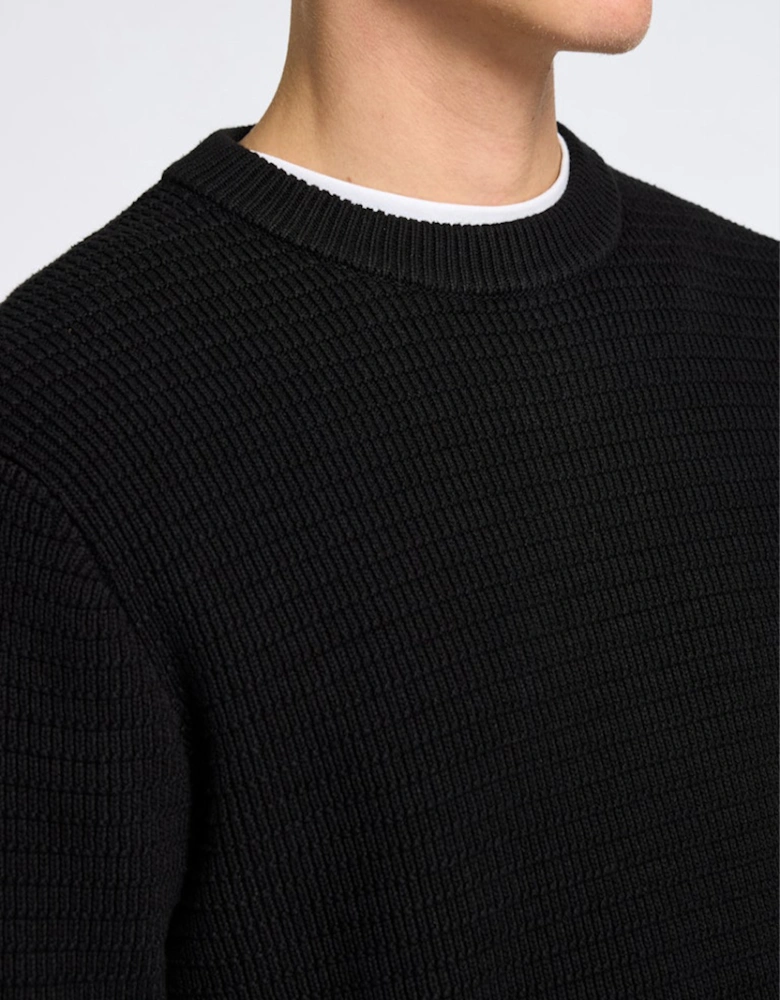 Homme Theo Long Sleeve Knit Structure Crew Neck Black