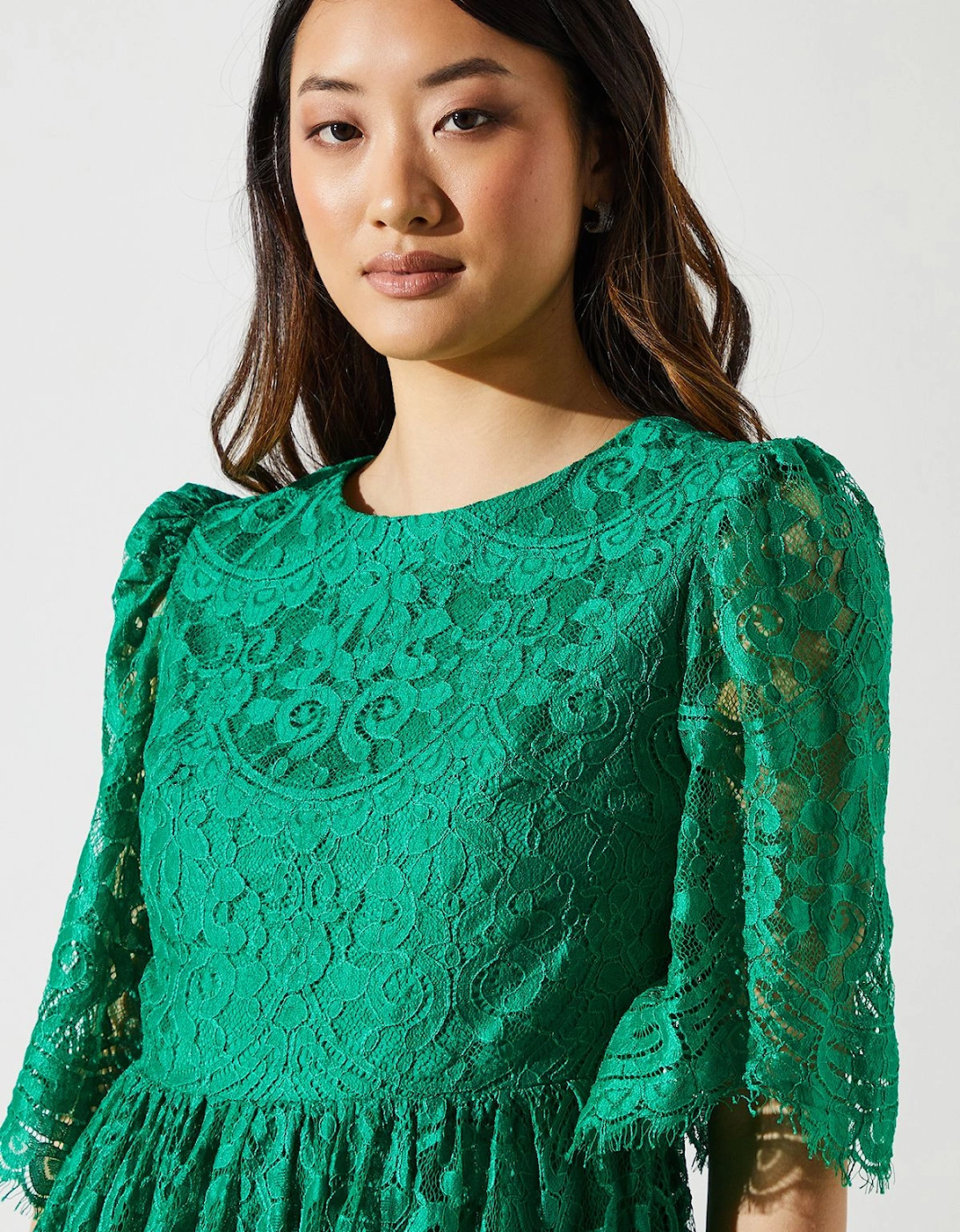 Lace Short Sleeve Midi Dress