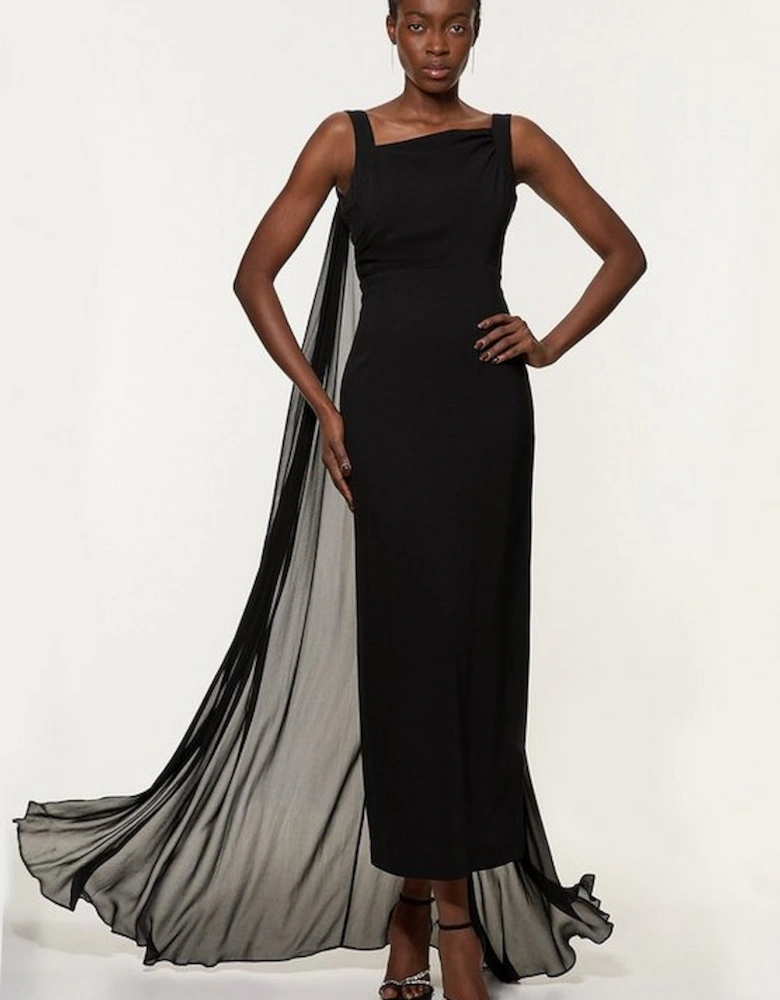 Viscose Cady Backless Bodycon Maxi Dress With Detachable Viscose Georgette Cape