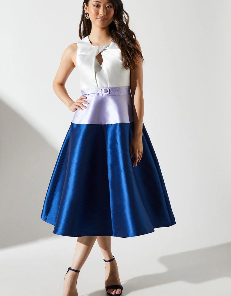 Colour Block Twill Belted Dress