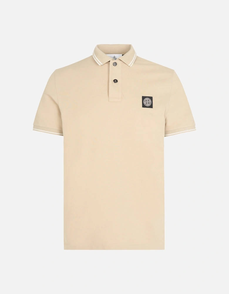 Compass Patch Cotton Polo Shirt Beige