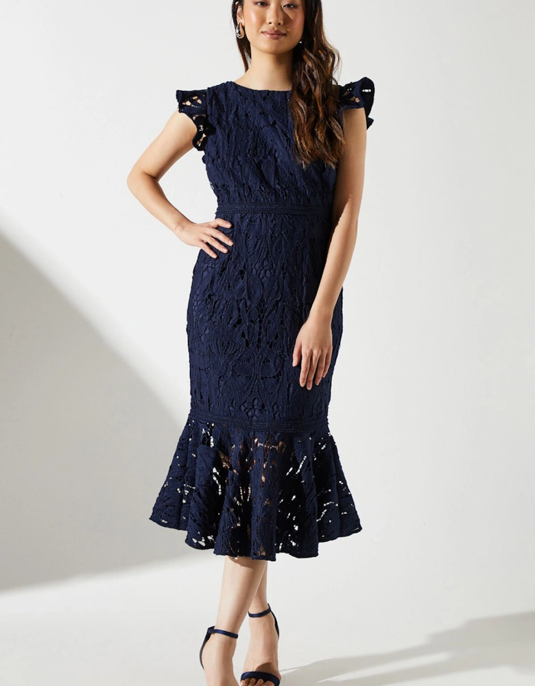 Frill Sleeve Lace Flute Hem Dress