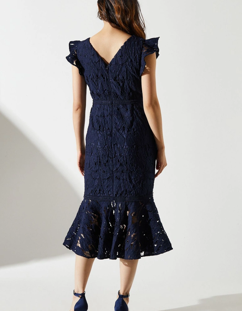 Frill Sleeve Lace Flute Hem Dress