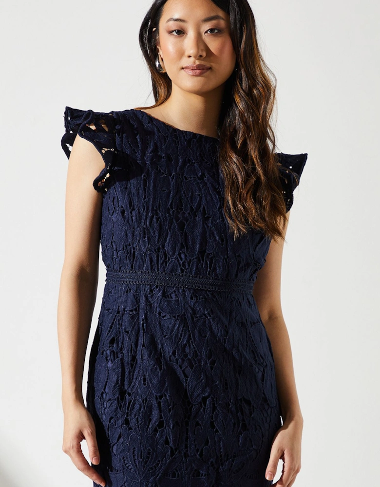 Frill Sleeve Lace Flute Hem Dress