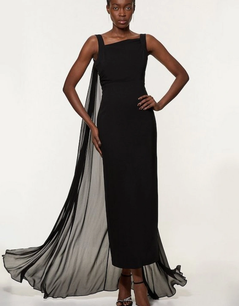 Petite Viscose Cady Backless Bodycon Maxi Dress With Detachable Viscose Georgette Cape