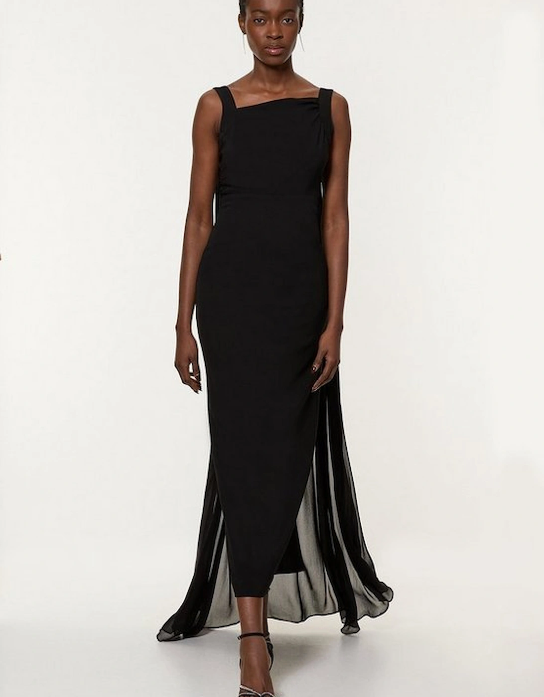 Petite Viscose Cady Backless Bodycon Maxi Dress With Detachable Viscose Georgette Cape, 4 of 3