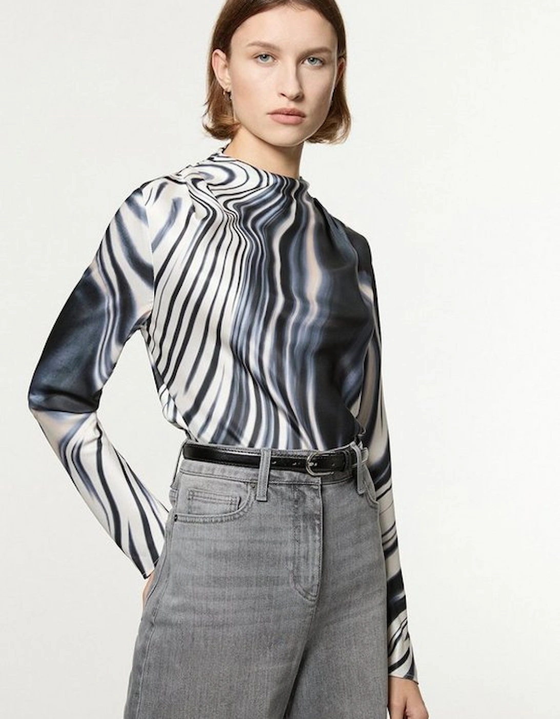 Tall Graduated Stripe Viscose Satin High Neck Blouse