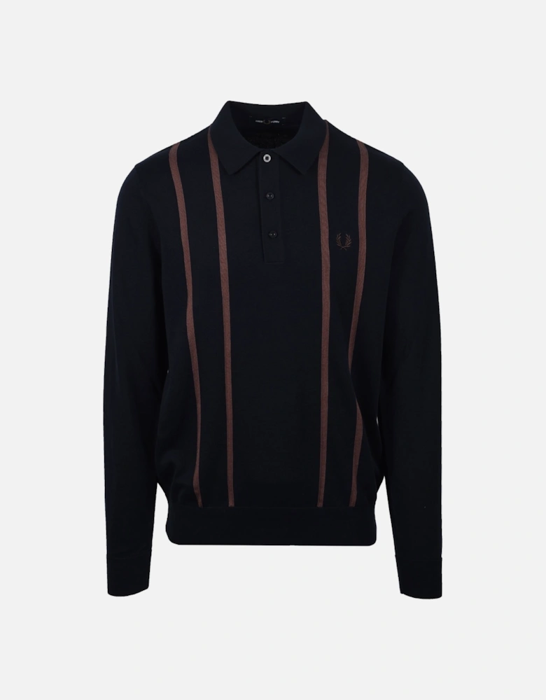 Vertical Stripe Knitted Polo Shirt Navy