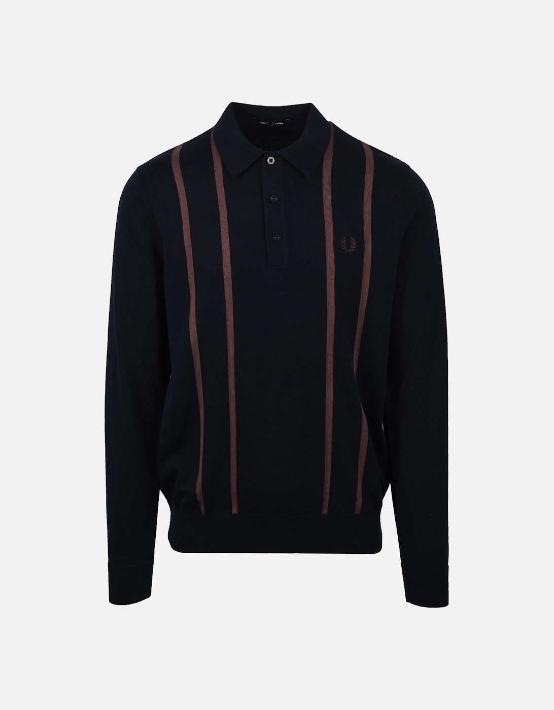 Vertical Stripe Knitted Polo Shirt Navy, 4 of 3