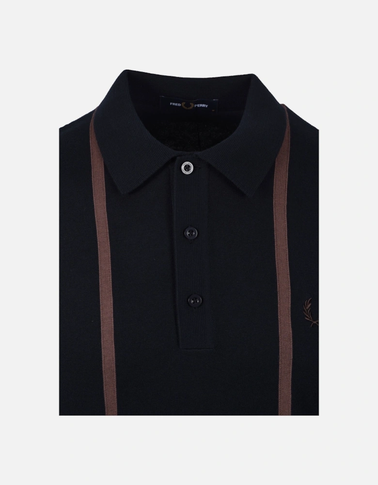 Vertical Stripe Knitted Polo Shirt Navy