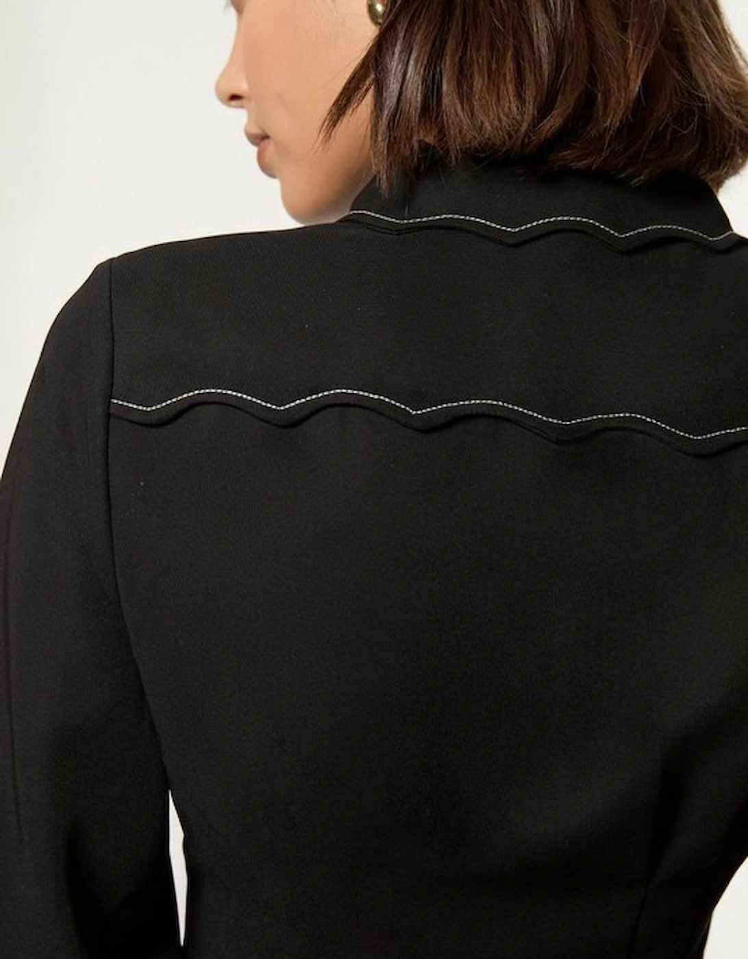 Scallop Trim Woven Crepe Blouse