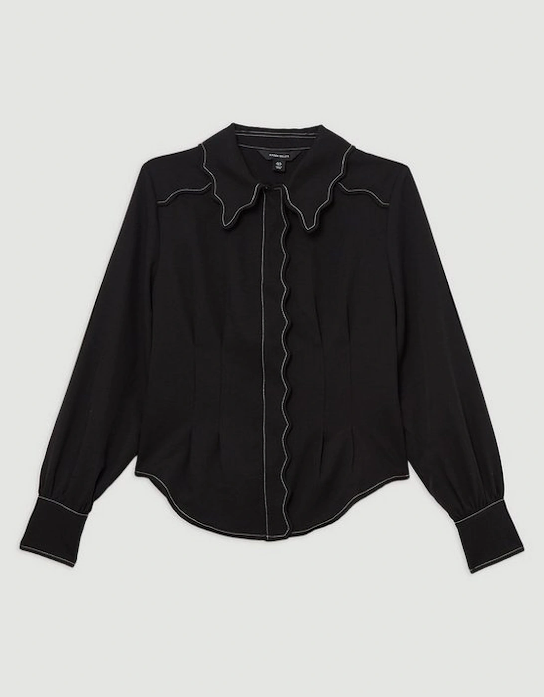 Scallop Trim Woven Crepe Blouse