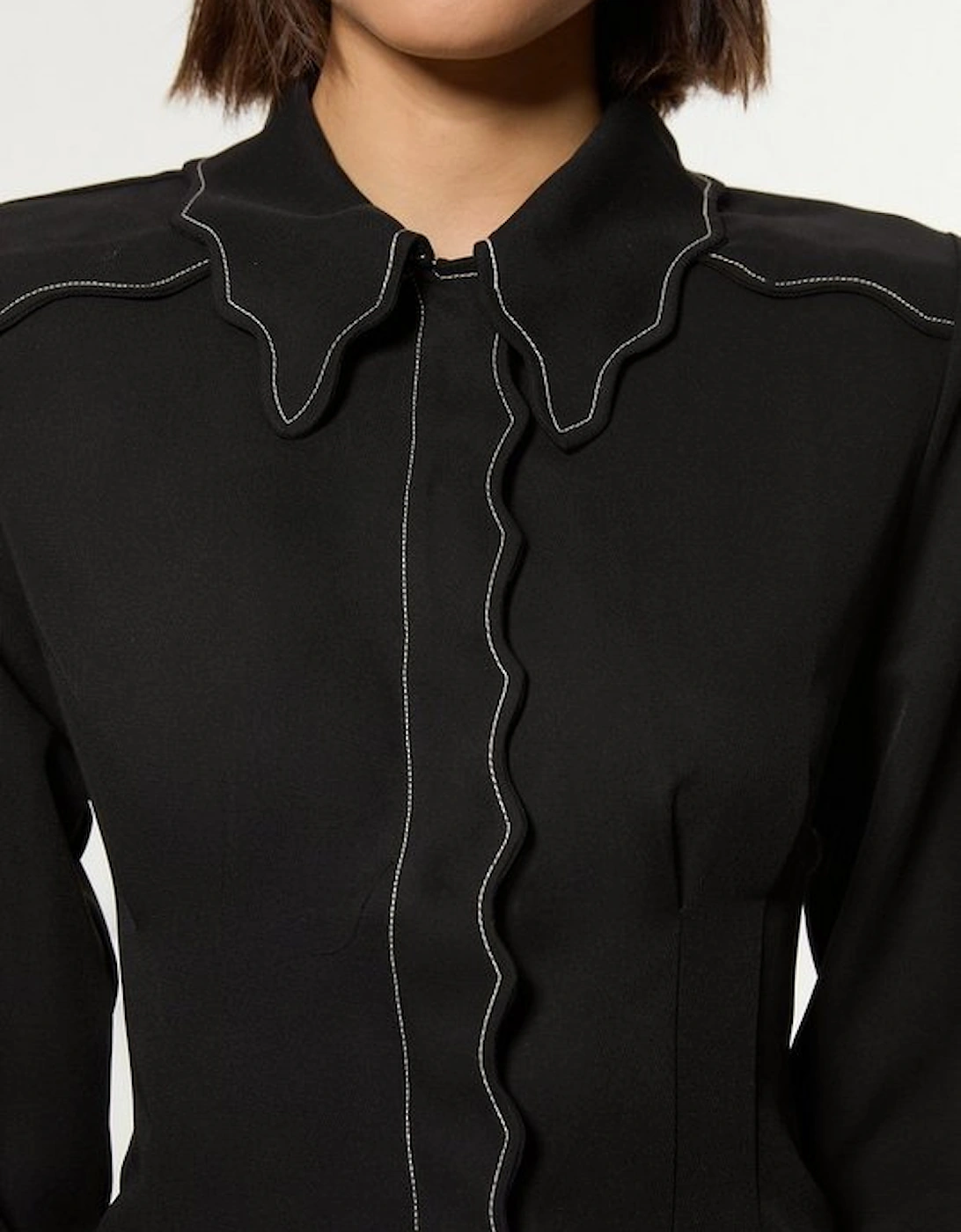 Scallop Trim Woven Crepe Blouse