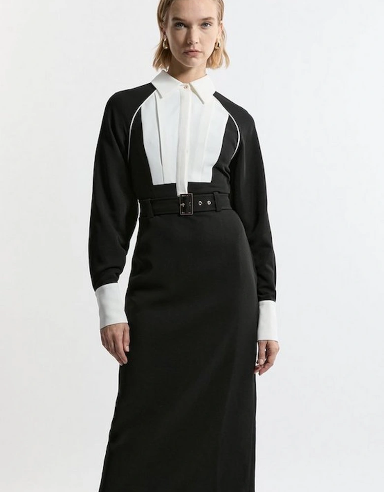 Petite Twill Contrast Collar Woven Midi Dress