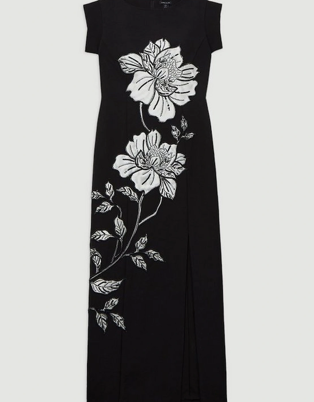 Tailored Applique Satin Beaded Maxi Dress