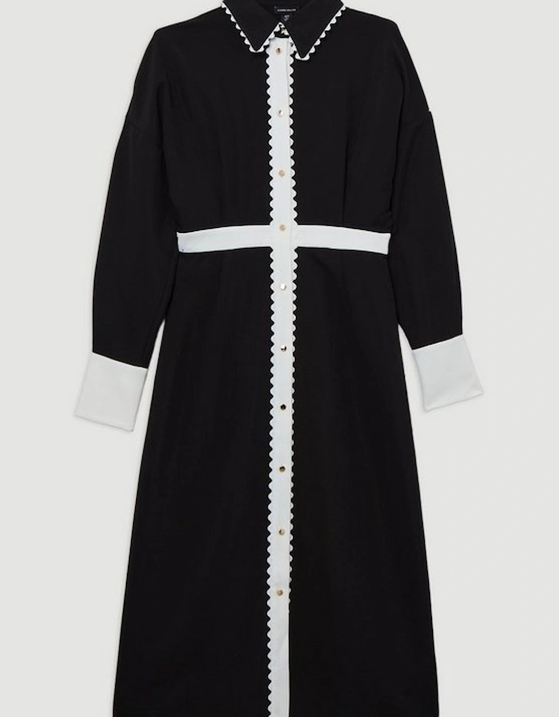 Scallop Trim Woven Crepe Shirt Dress