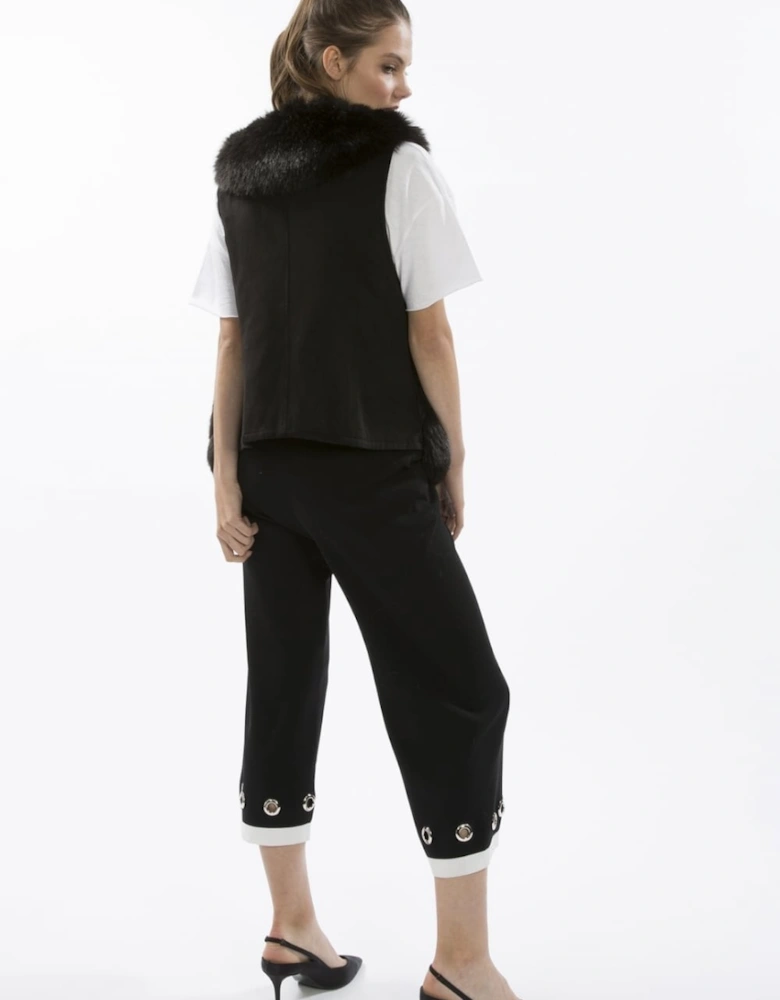 Black Cropped Faux Fur Gilet