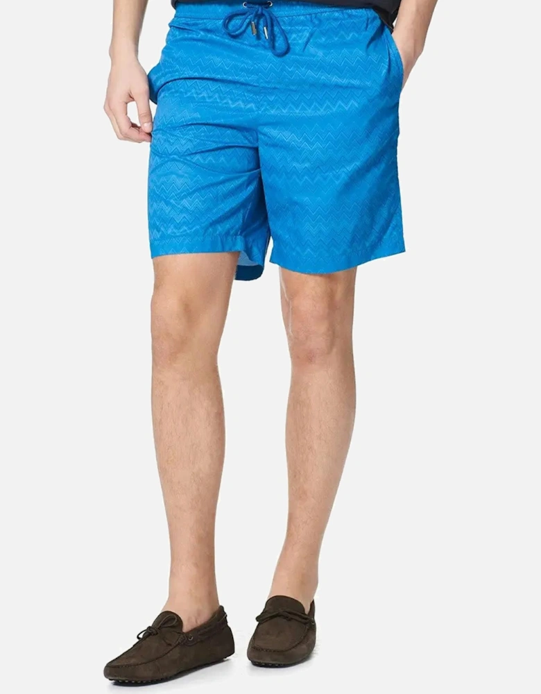 Tonal Zig Zag Swim Shorts in Blue