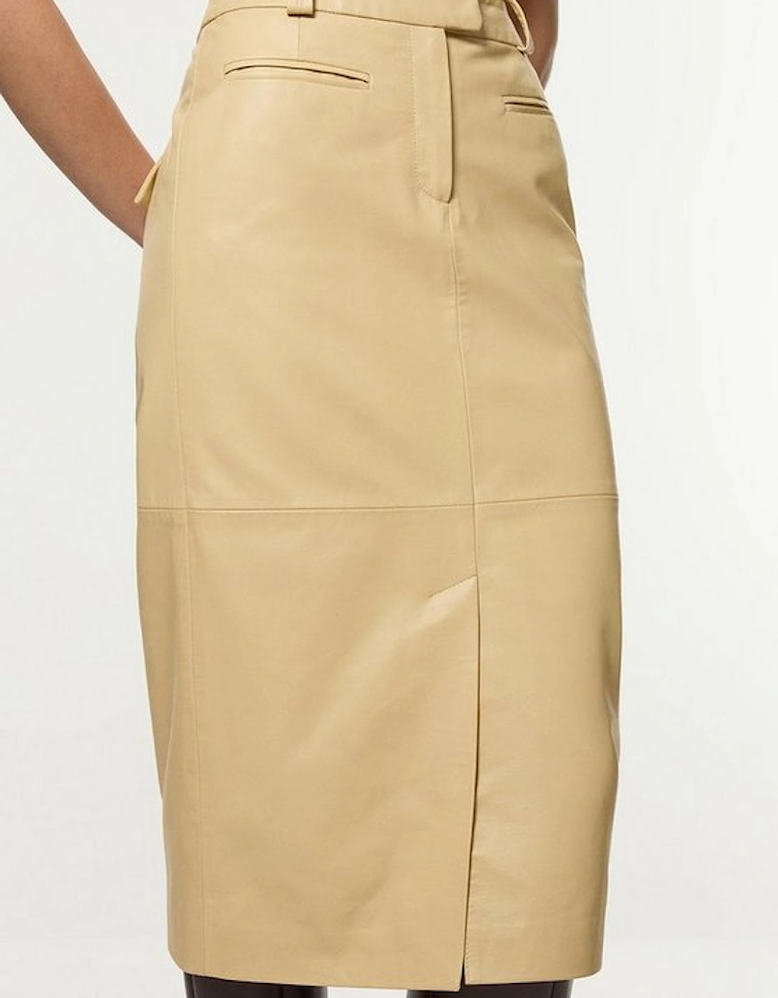 Leather Tailored Pencil Midi Skirt