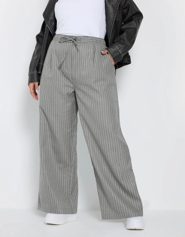 Curve Woven Pinstripe Wide Leg Trouser - Grey