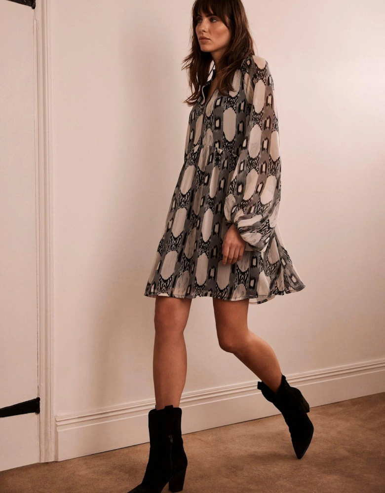 Abstract Print Mini Dress - Grey