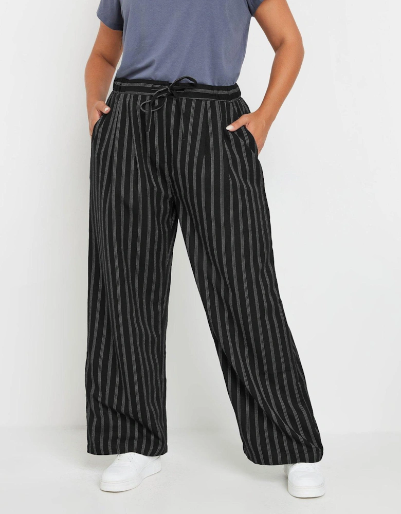 Curve Woven Pinstripe Wide Leg Trouser - Black