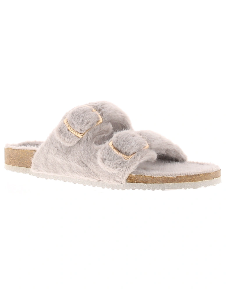 Womens Slippers Fluffy Fayies grey UK Size