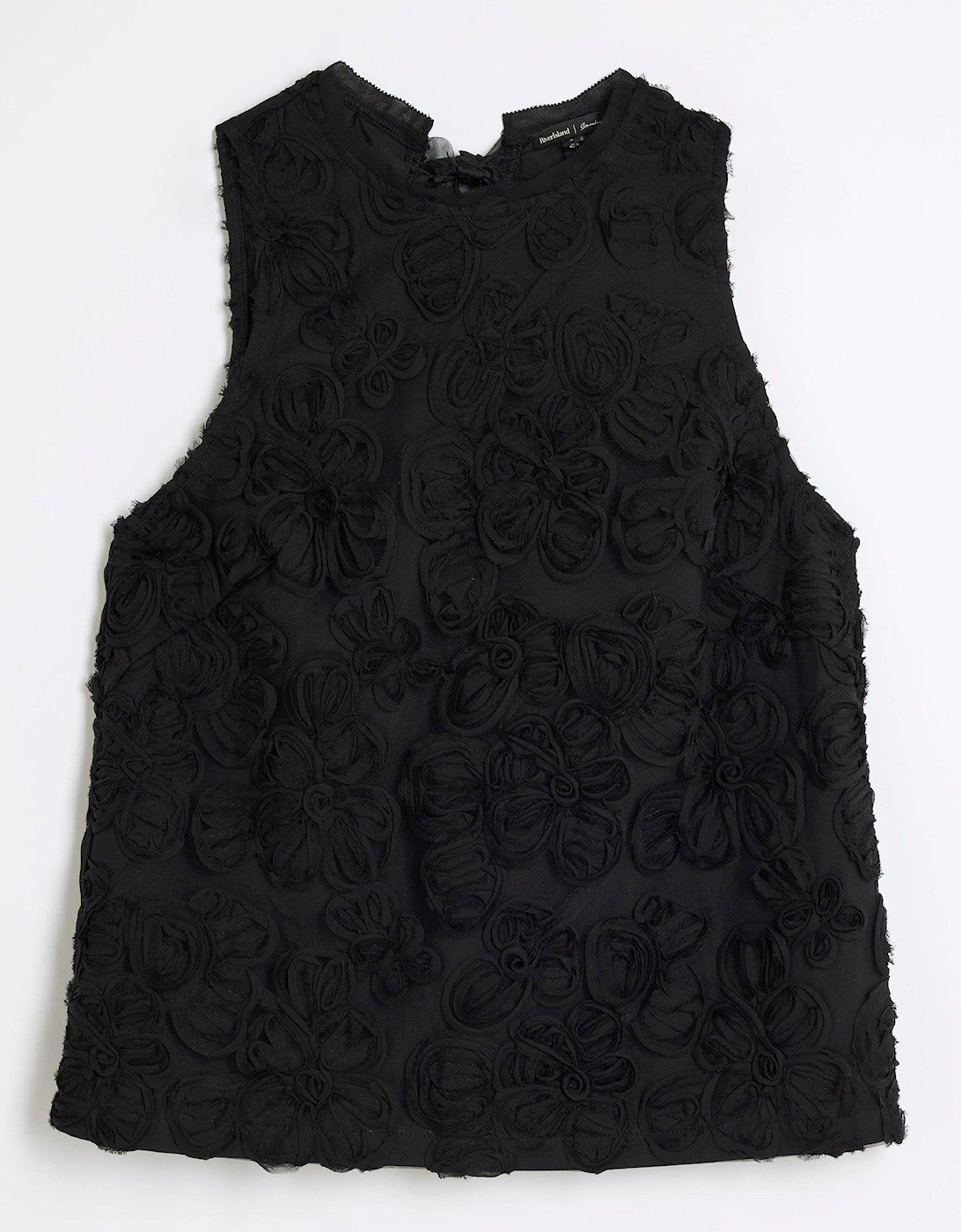 3D Floral Bow Detail Shell Top - Black