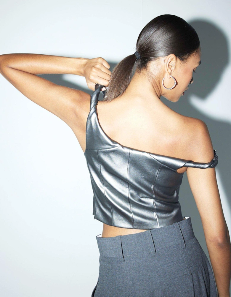 Asymmetric PU Top - Silver