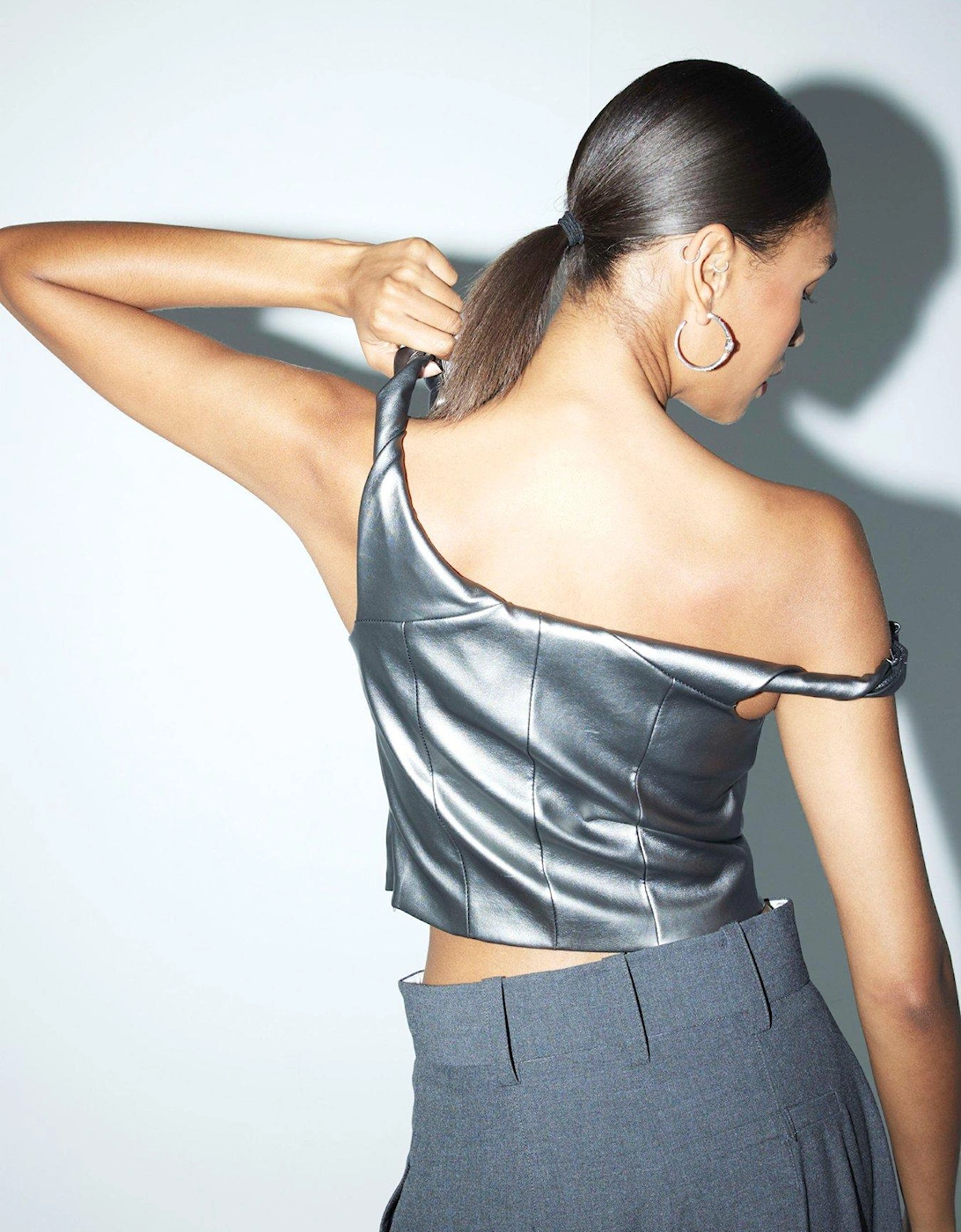 Asymmetric PU Top - Silver