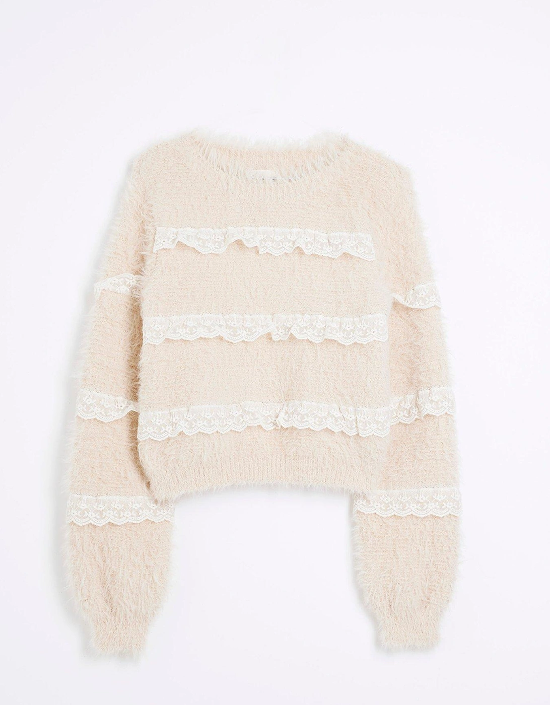 Fluffy Lace Trim Jumper - Light Pink