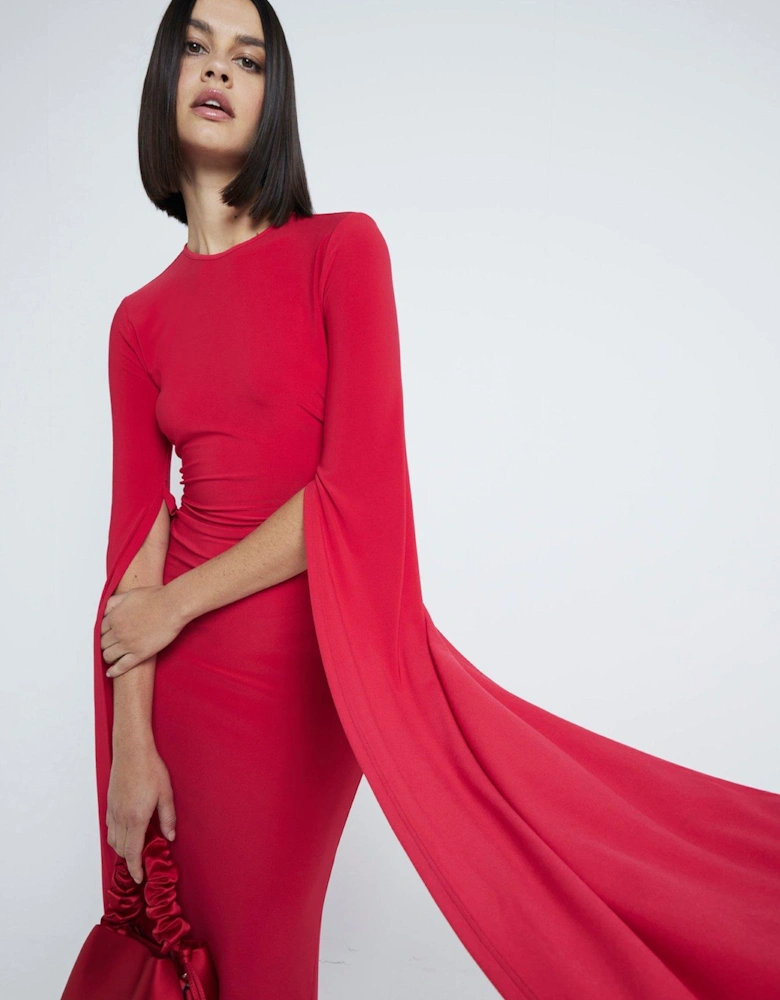 Flare Split Sleeve Maxi Dress - Bright Red