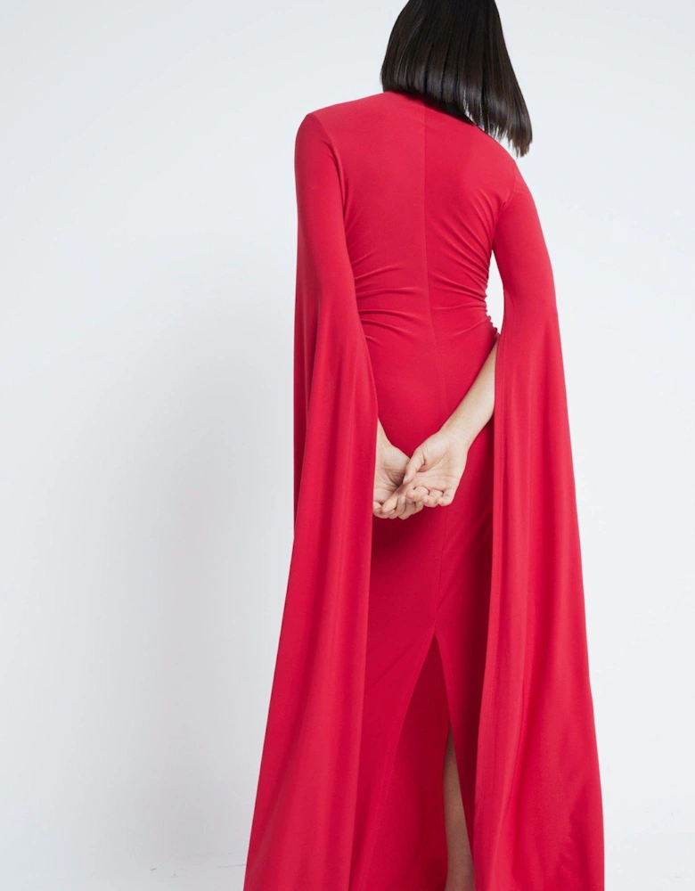 Flare Split Sleeve Maxi Dress - Bright Red