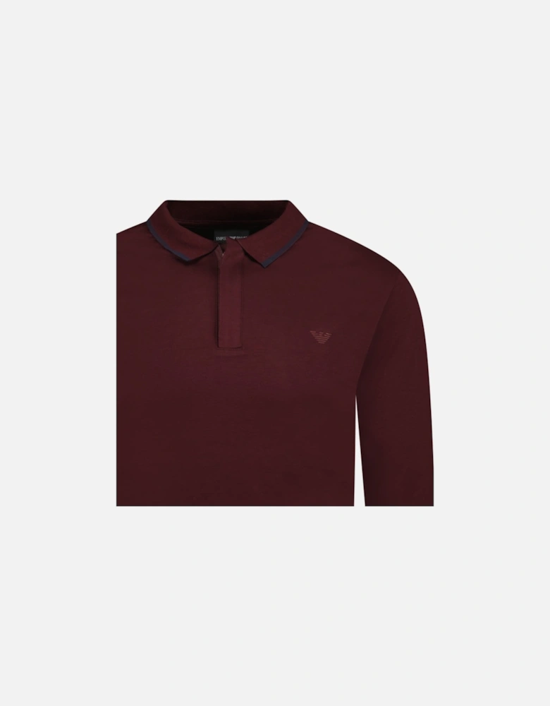 Small Eagle Long Sleeve Zip Placket Polo Maroon