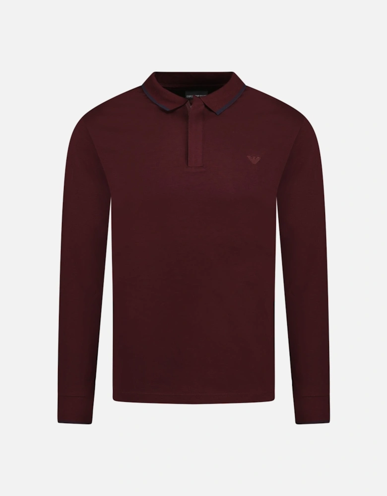 Small Eagle Long Sleeve Zip Placket Polo Maroon