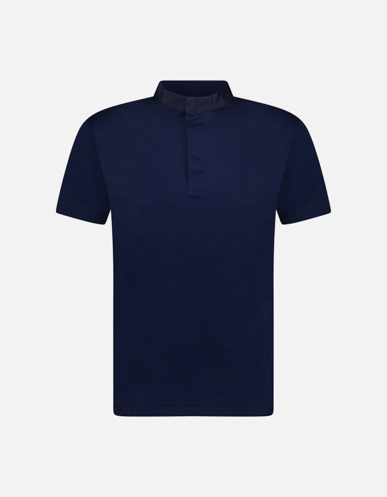 Eagle Logo Mercerised Button Up T-Shirt Navy