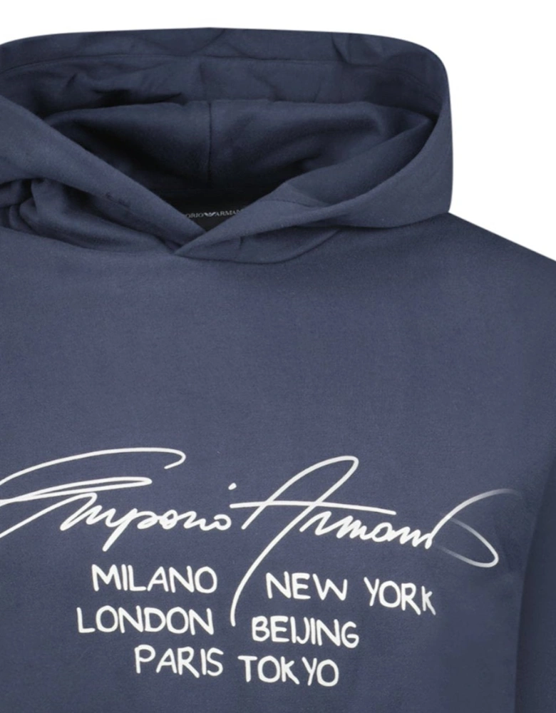 Front Print Hooded Sweatshirt Navy