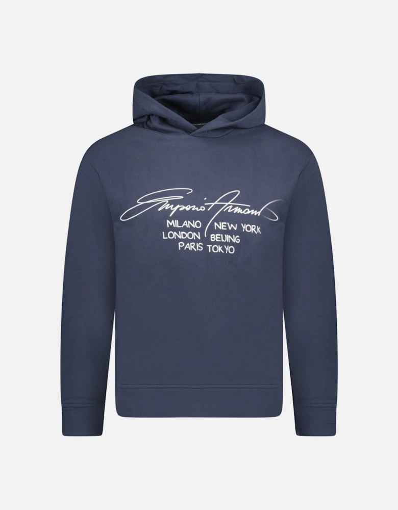 Front Print Hooded Sweatshirt Navy