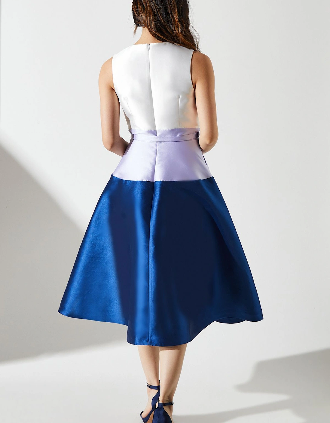 Colour Block Twill Belted Dress