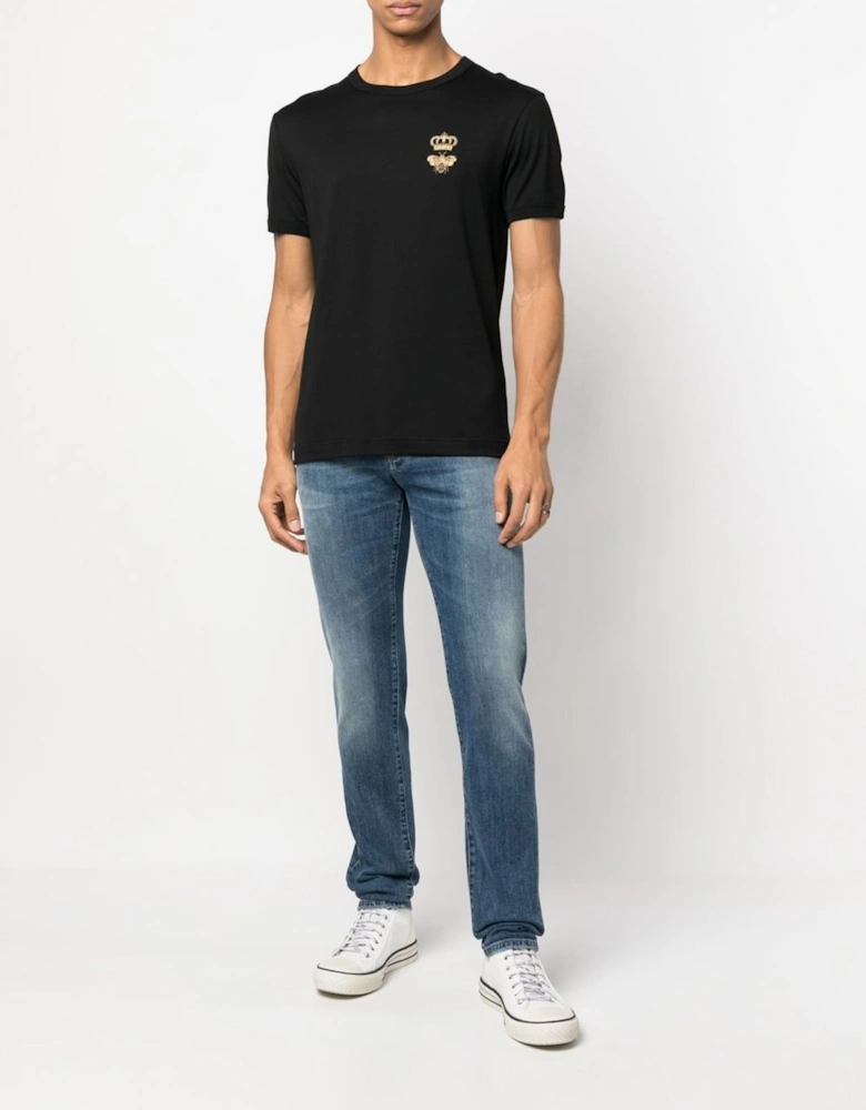 Embroidered Pique T-Shirt in Black