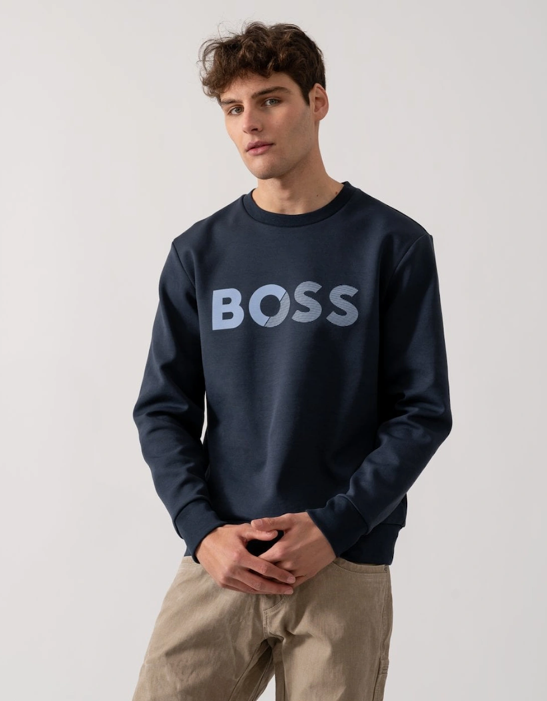 BOSS Green Salbo Tape Mens Crew Neck Sweatshirt with Logo, 5 of 4