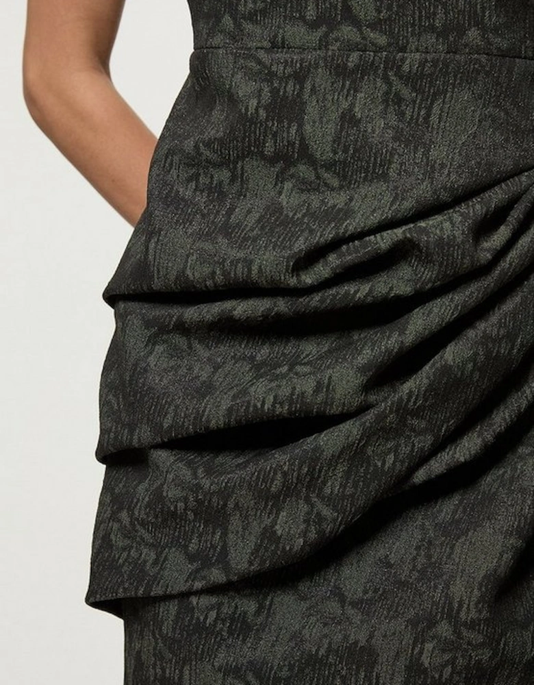 Petite Jacquard Ruffle Strappy Tailored Maxi Dress