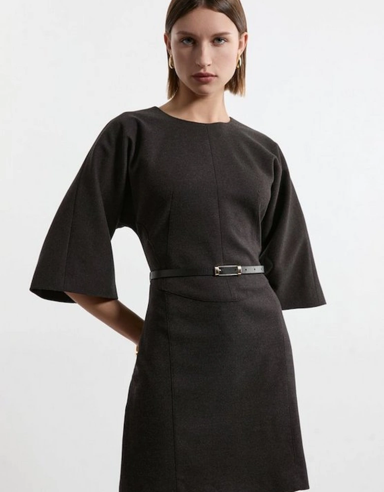 Petite Flannel Tailored Belted Dress