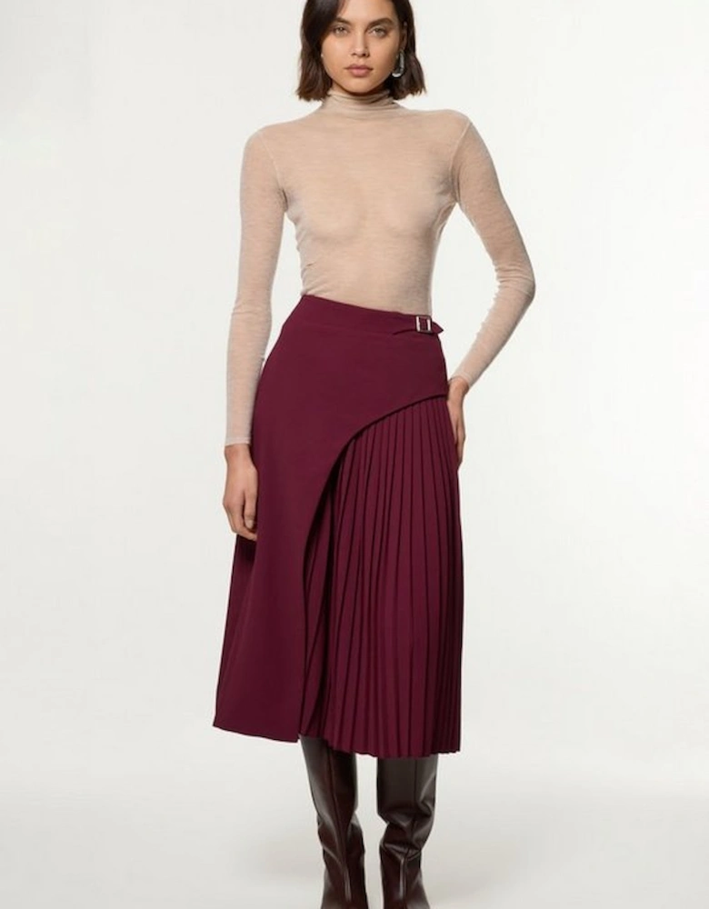 Petite Tailored Buckle Detail Pleated Midi Skirt