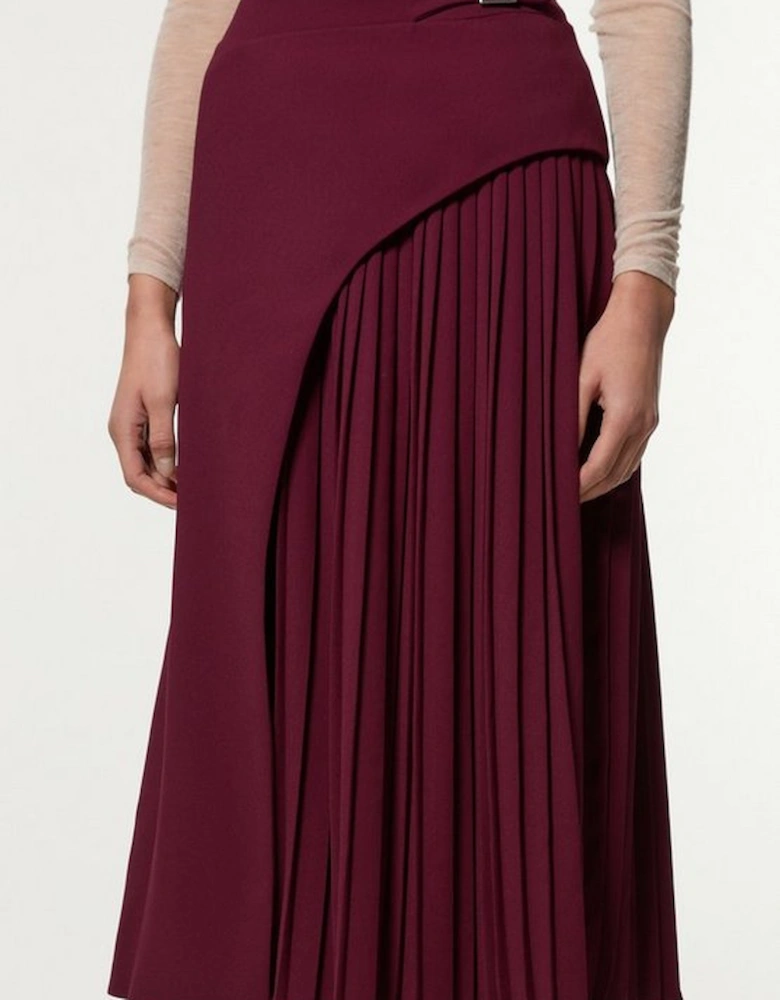 Petite Tailored Buckle Detail Pleated Midi Skirt